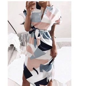 Color Block Geometric Midi Dress